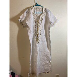 Kaftan Dress White with Gold Metallic Embroidery Short Sleeve AC3